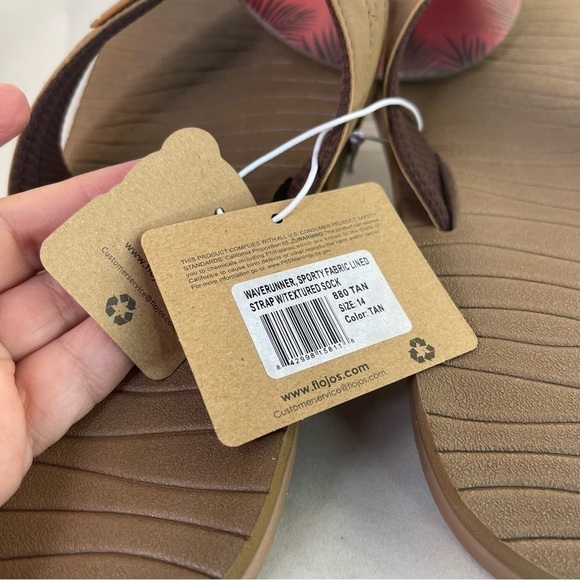 Flojos waverunner, sporty fabric lined strap w/texture sock Tan Men size 14 - Picture 5 of 5